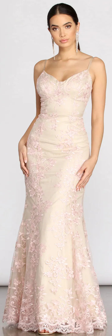 Elvina Embroidered Floral Mermaid Dress