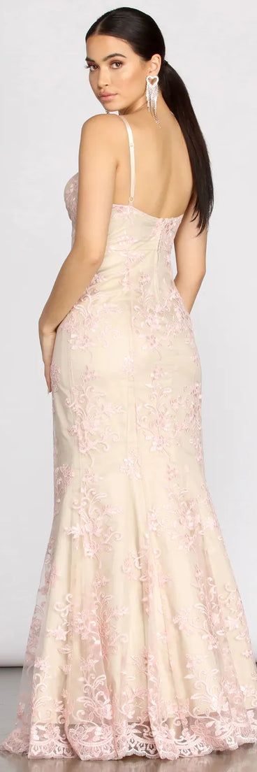 Elvina Embroidered Floral Mermaid Dress
