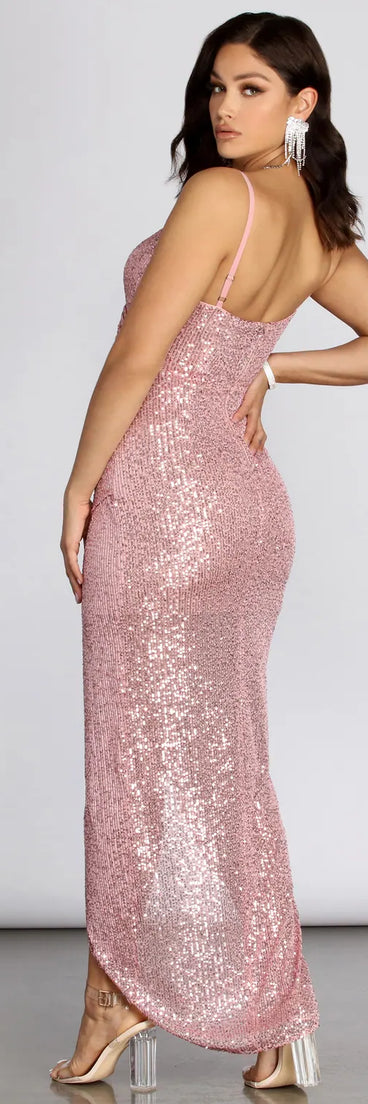 Fonda Sequin Wrap Evening Gown