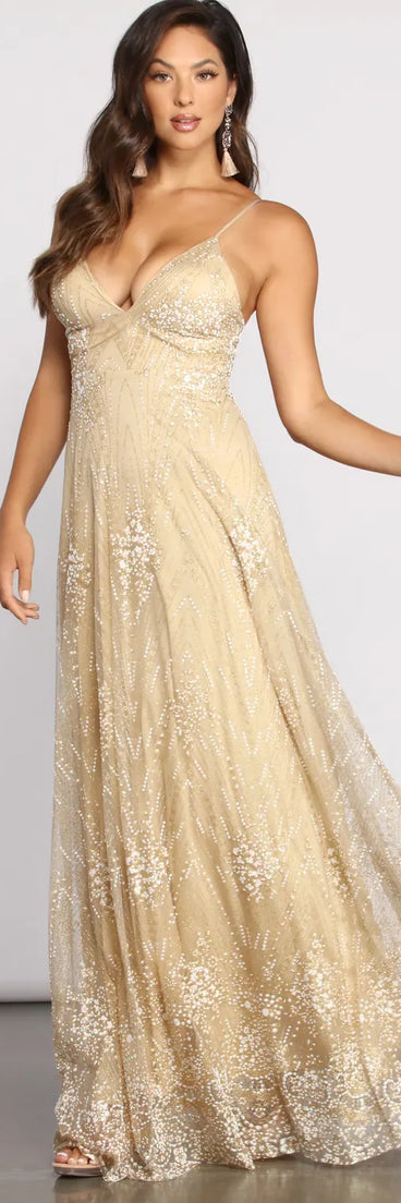 Sophie Formal Floral Glitter A-Line Dress