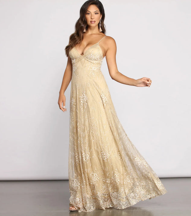 Sophie Formal Floral Glitter A-Line Dress