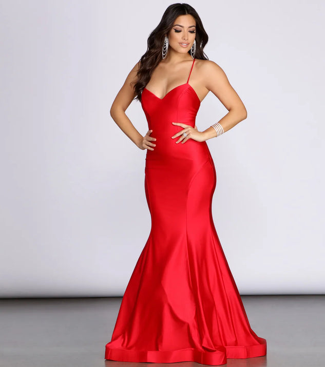 Celina Lace Up Back Satin Mermaid Dress