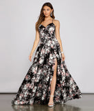 Eleanor Formal High Slit Floral Satin Dress