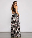 Eleanor Formal High Slit Floral Satin Dress
