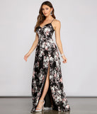 Eleanor Formal High Slit Floral Satin Dress