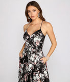 Eleanor Formal High Slit Floral Satin Dress