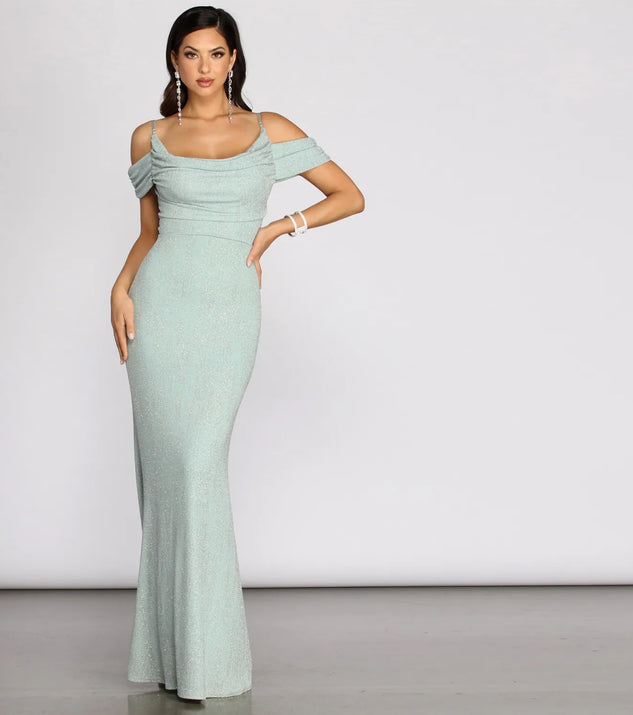 Zoey Formal Glitter Cowl Dress