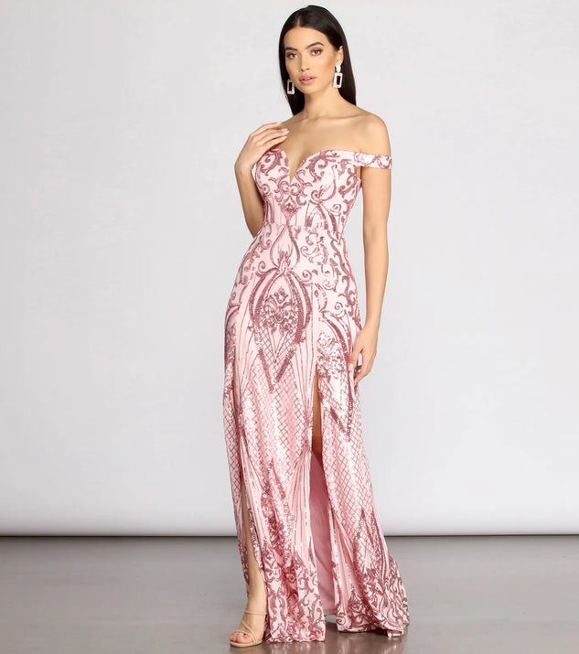 Camilla Sequin Off Shoulder A-Line Dress