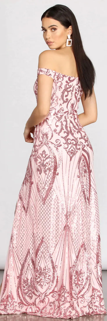 Camilla Sequin Off Shoulder A-Line Dress