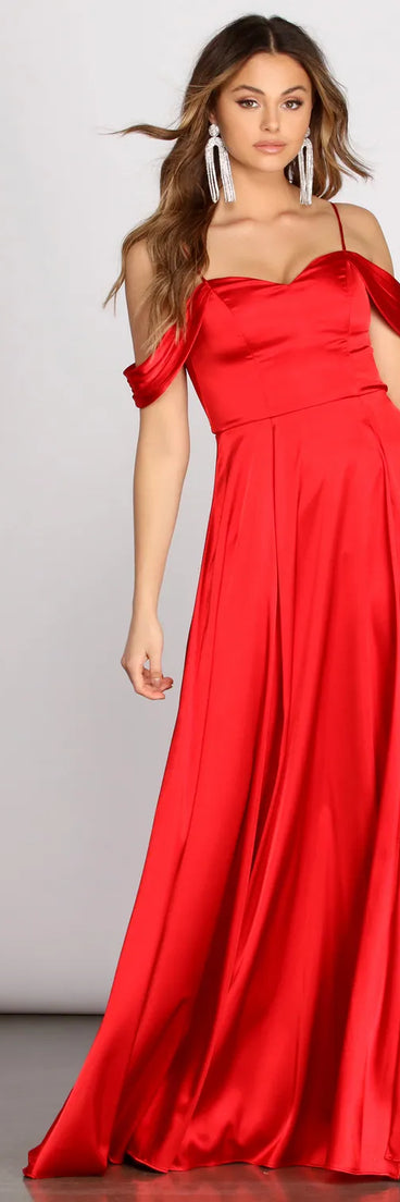 Franchesca Off Shoulder Satin A-Line Dress