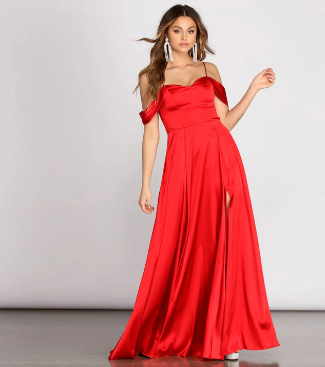 Franchesca Off Shoulder Satin A-Line Dress