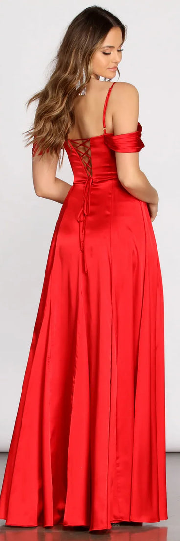 Franchesca Off Shoulder Satin A-Line Dress