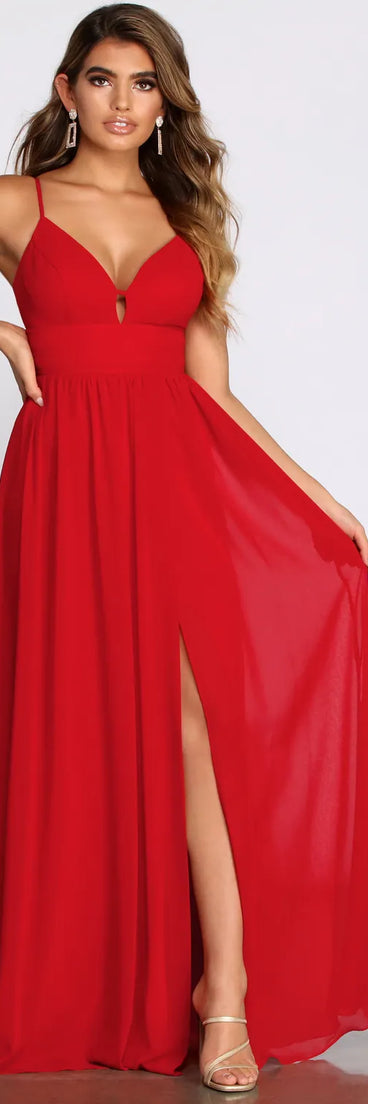 Arlyn Chiffon Deep V A Line Dress