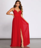 Arlyn Chiffon Deep V A Line Dress