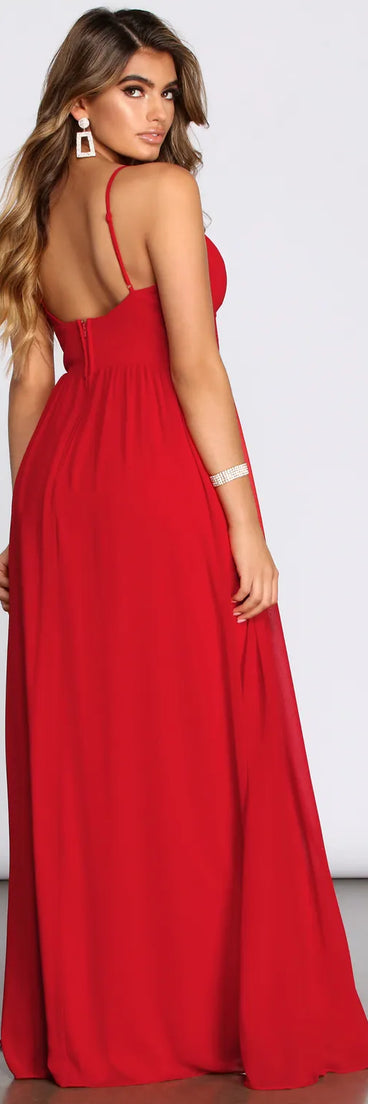 Arlyn Chiffon Deep V A Line Dress