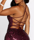 Taralynn Sequin Lace Up Evening Gown