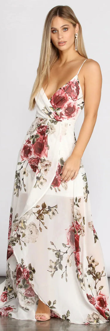 Claire Floral Chiffon Wrap Dress