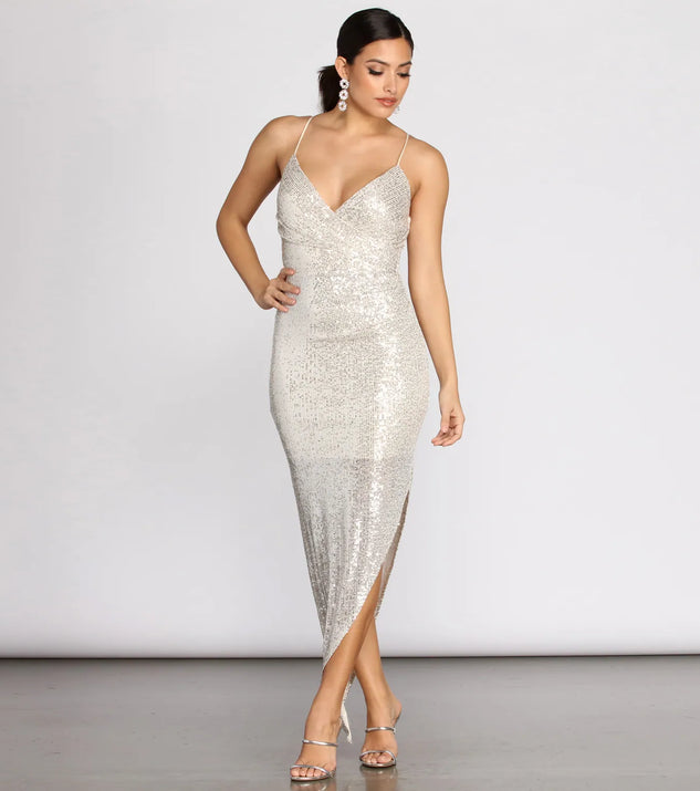 Miley Asymmetric Sequin Midi Dress