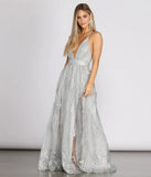 Janica Plunging Glitter A-Line Dress