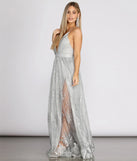Janica Plunging Glitter A-Line Dress
