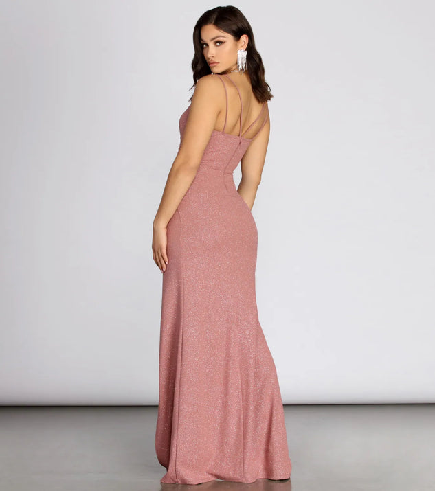 Stacia Glitter Crepe Formal Dress
