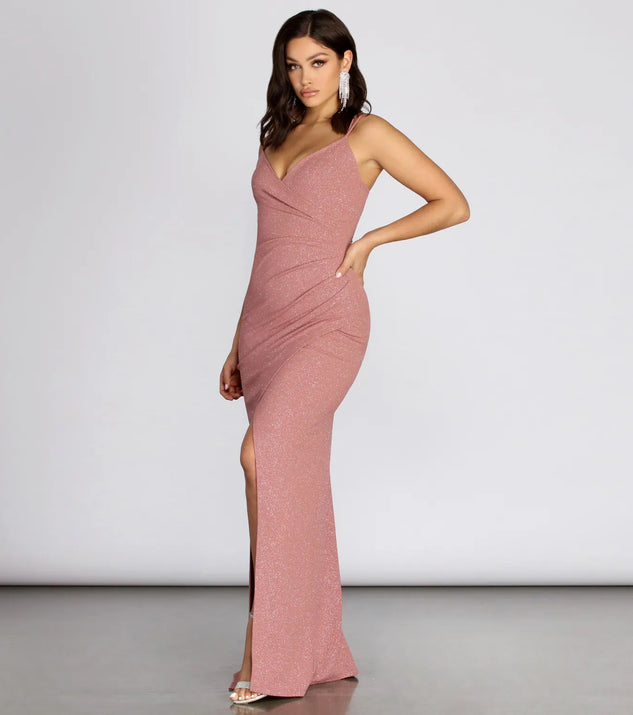 Stacia Glitter Crepe Formal Dress