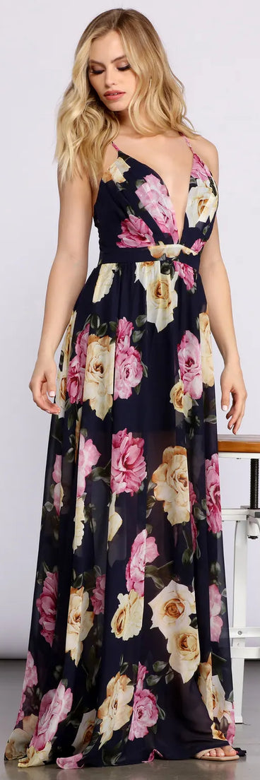 Malie Formal Floral Chiffon Dress