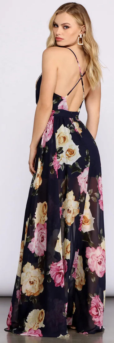 Malie Formal Floral Chiffon Dress