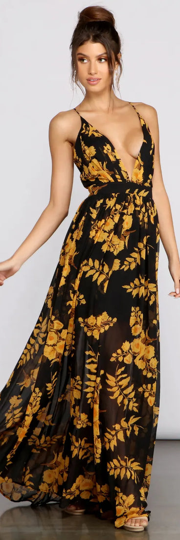 Aubrielle Formal Floral Chiffon A-Line Dress