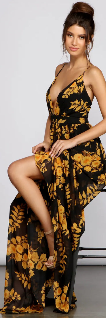 Aubrielle Formal Floral Chiffon A-Line Dress