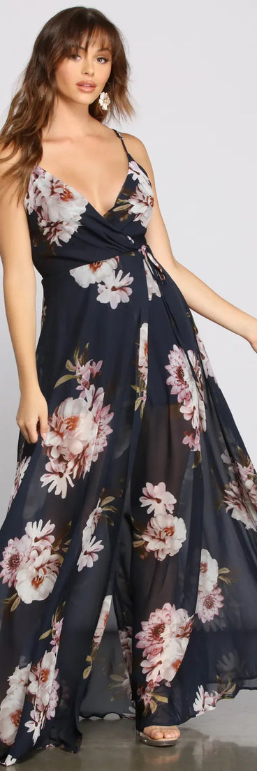Breanne Printed Floral Chiffon A-Line Dress