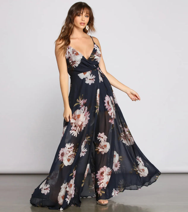 Breanne Printed Floral Chiffon A-Line Dress