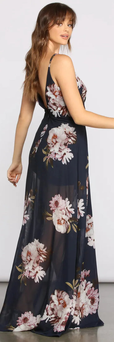 Breanne Printed Floral Chiffon A-Line Dress