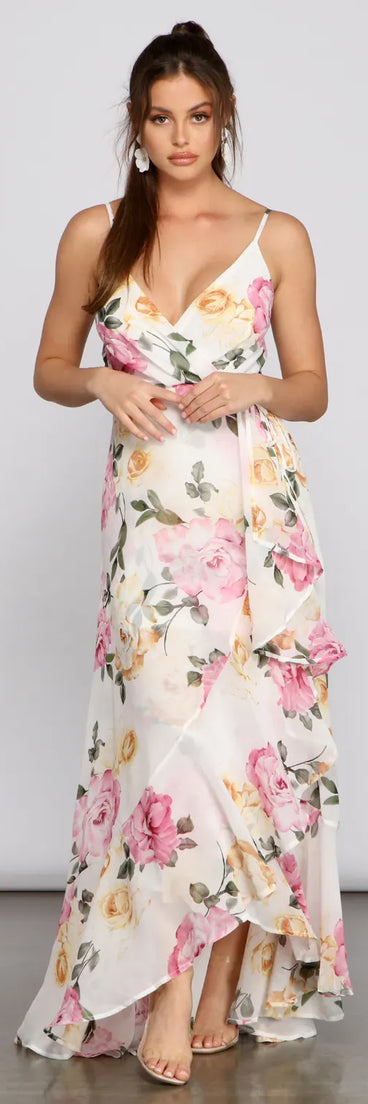 Aleena Formal Ruffled Chiffon Floral Dress
