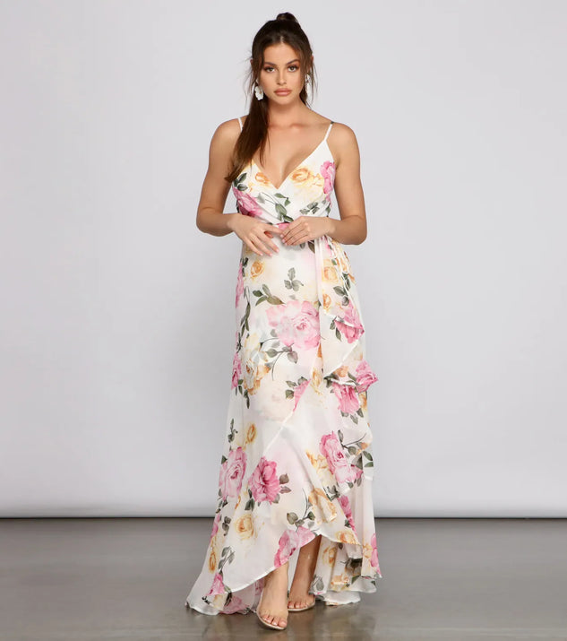 Aleena Formal Ruffled Chiffon Floral Dress
