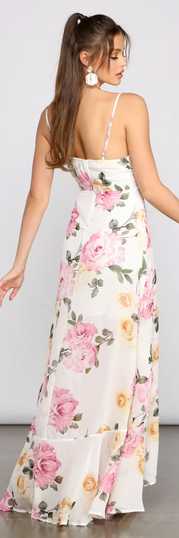Aleena Formal Ruffled Chiffon Floral Dress