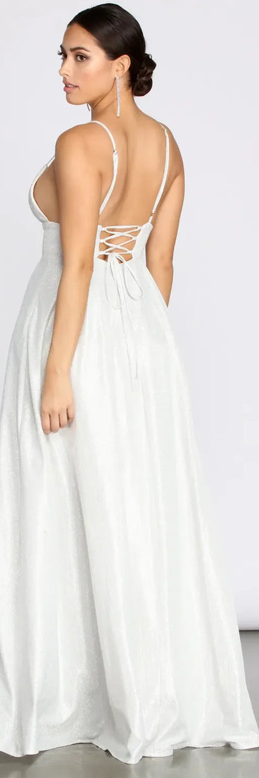 Asta Glitter Lace Up Back A-Line Dress