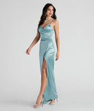 Make the big day unforgettable with the Jolina Wrap Skirt Satin Dress, a gorgeous sea foam bridesmaid dress that balances elegance and affordability.