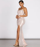 Alvera Sequin Lurex High Slit Dress