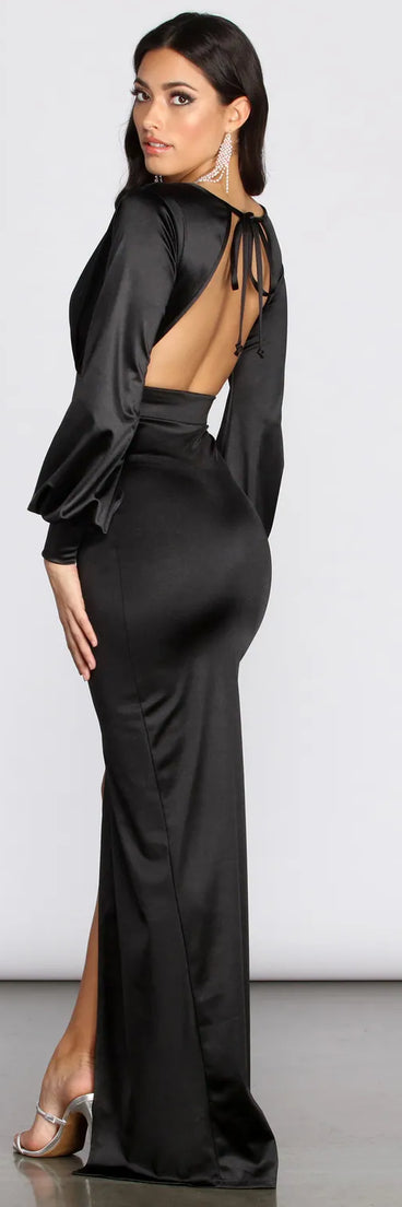 Sophia Puff Sleeve Satin Dress