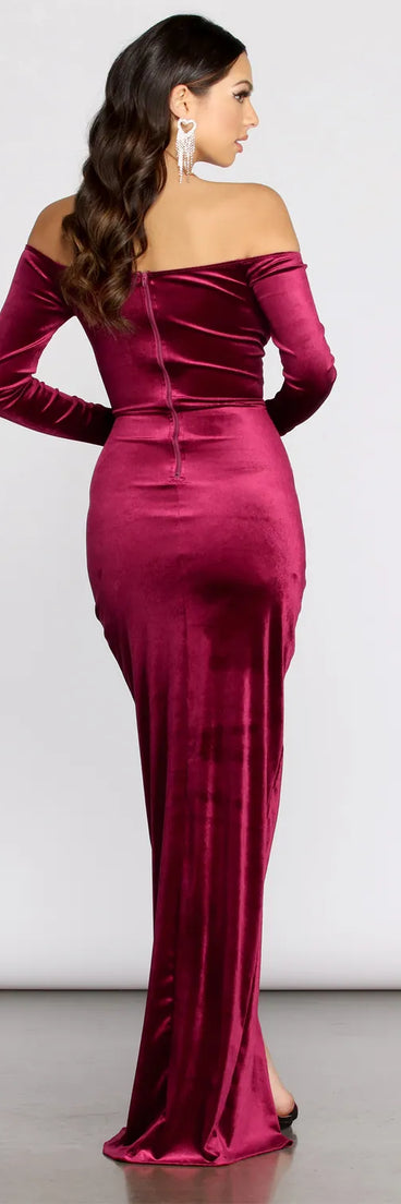 Celeste Off The Shoulder Wrap Front Velvet Dress