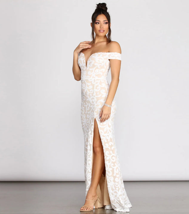 Marzia Scroll Sequin Mesh Mermaid Dress