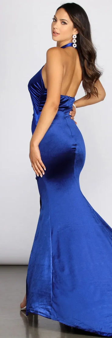 Klarissa Front Slit Velvet Halter Dress