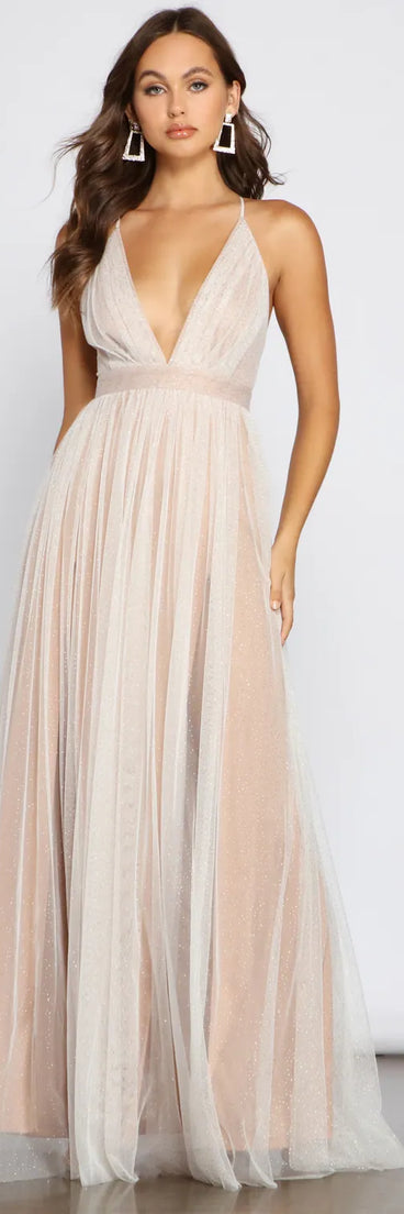 Corinne Glitter Tulle A-Line Formal Dress