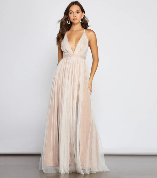 Corinne Glitter Tulle A-Line Formal Dress