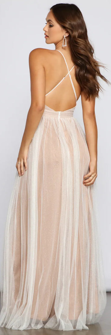 Corinne Glitter Tulle A-Line Formal Dress