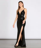 Cyra Metallic Deep V High Slit Dress