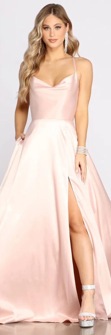 Eloise Cowl Neck Cross Back A-Line Dress