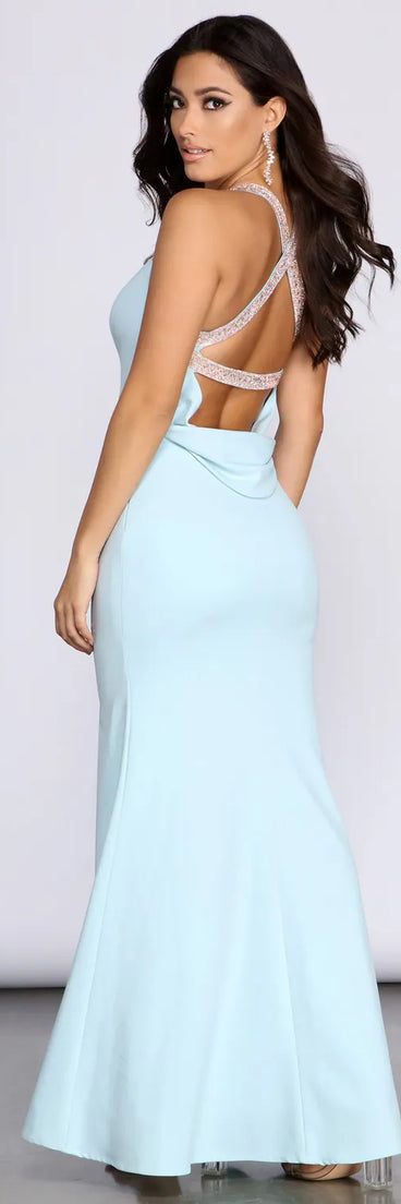 Ramona Rhinestone Cross Back Crepe Dress