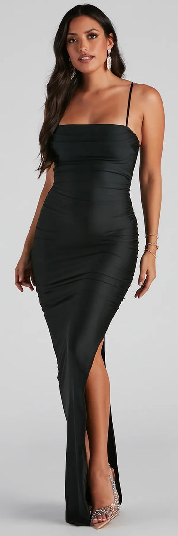 Mila High Slit Ruched Dress